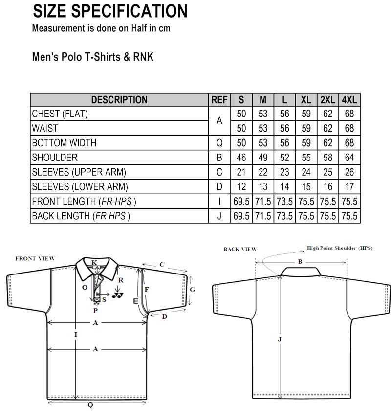 Men’s Polo T-shirt size chart - Singapore National Paralympic Council