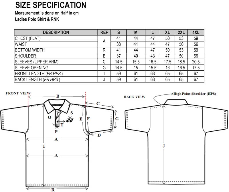 Ladies Polo T-shirt size chart - Singapore National Paralympic Council