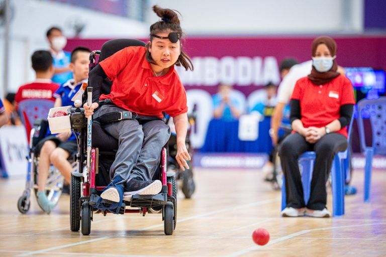 2023 ASEAN PARA GAMES - BOCCIA – BC1 FEMALE FINALS  -  NATIONAL SPORTS COMPLEX BASKETBALL HALL, PHNOM PENH, CAMBODIA – 202300606 SINGAPORE'S JERALYN TAN YEE TING IN ACTION - MANDATORY CREDIT: SNPC / DYAN TJHIA